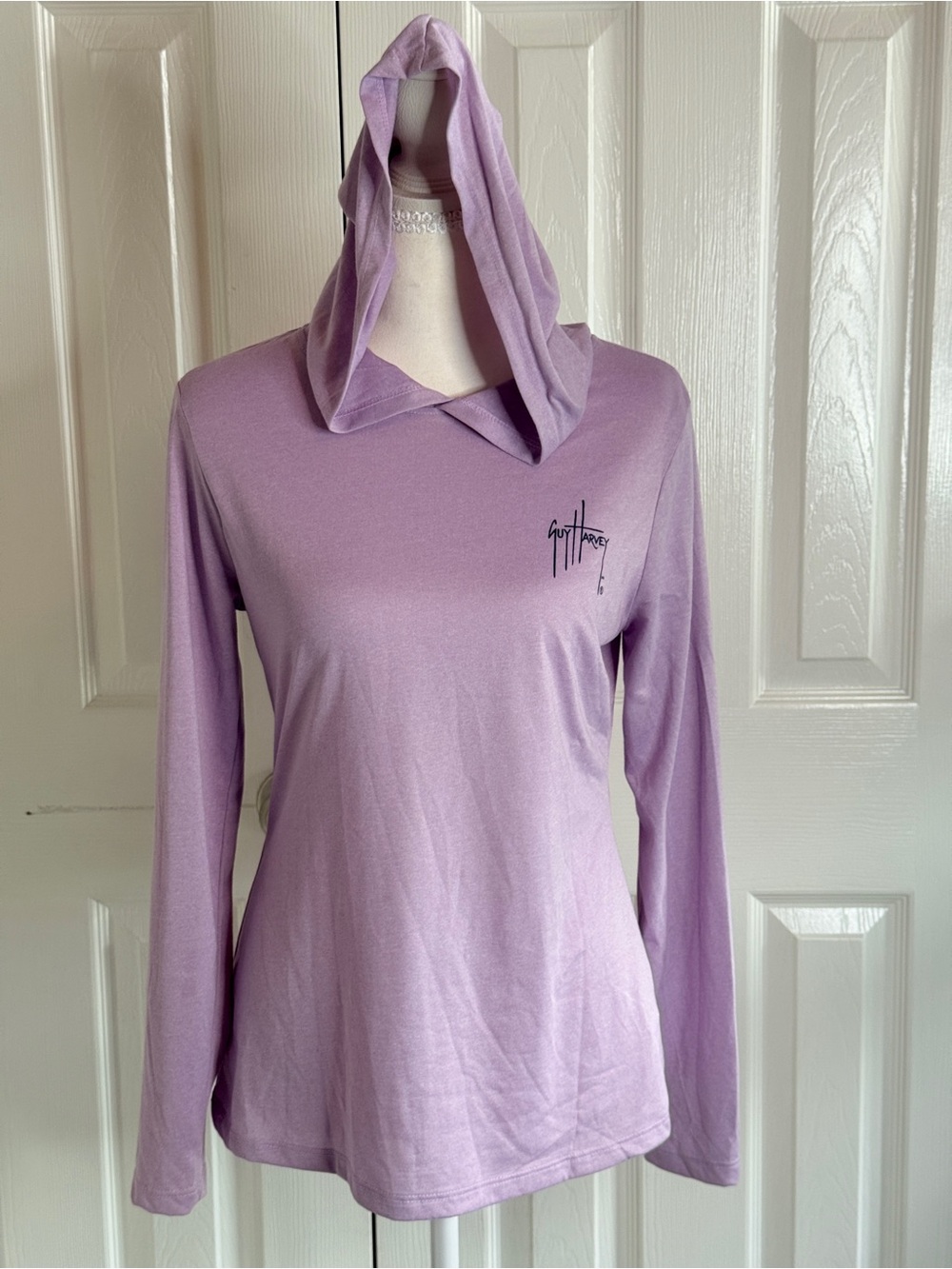 Guy Harvey Lavender Sailfish Scribble Performance Sun Hoodie Small Euc